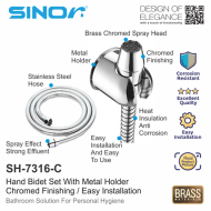 Sinor SH-7316-C Premium Hand Bidet Toilet Spray Set With 1.2m Stainless Steel Hose And Wall Holder - Image 3