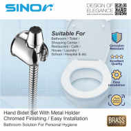Sinor SH-7316-C Premium Hand Bidet Toilet Spray Set With 1.2m Stainless Steel Hose And Wall Holder - Image 5