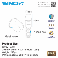 Sinor SH-7316-C Premium Hand Bidet Toilet Spray Set With 1.2m Stainless Steel Hose And Wall Holder - Image 6