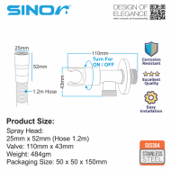 Sinor SH-7317-304 Premium SUS304 Stainless Steel Bathroom Hand Bidet Toilet Spray With Control Valve - Image 6