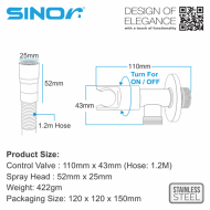 Sinor SH-7318-C Premium Stainless Steel Bathroom Hand Bidet Toilet Spray With Control Valve - Image 8