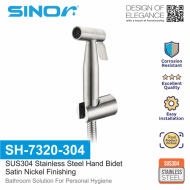 Sinor SH-7320-304 SUS304 Stainless Steel Bathroom Hand Bidet Spray Head With 1.2m Stainless Steel Hose And Wall Holder