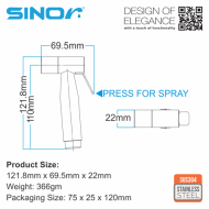 Sinor SH-7320-304 SUS304 Stainless Steel Bathroom Hand Bidet Spray Head With 1.2m Stainless Steel Hose And Wall Holder - Image 7