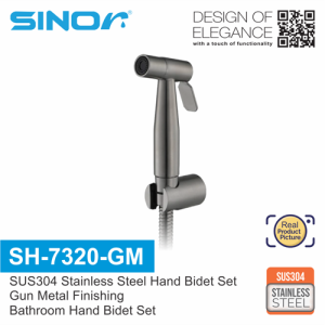 Sinor SH-7320-GM SUS304 Stainless Steel Matte Black Bathroom Hand Bidet Spray Head With 1.2m Stainless Steel Hose And Wall Holder
