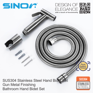 Sinor SH-7320-GM SUS304 Stainless Steel Matte Black Bathroom Hand Bidet Spray Head With 1.2m Stainless Steel Hose And Wall Holder - Image 3