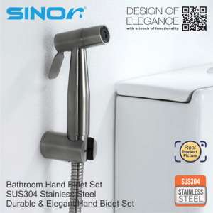 Sinor SH-7320-GM SUS304 Stainless Steel Matte Black Bathroom Hand Bidet Spray Head With 1.2m Stainless Steel Hose And Wall Holder - Image 4