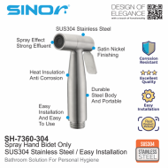 Sinor SH-7360-304 SUS304 Stainless Steel Hand Bidet Spray Head Only Bathroom Toilet Bidet Spray - Image 3