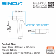 Sinor SH-7360-304 SUS304 Stainless Steel Hand Bidet Spray Head Only Bathroom Toilet Bidet Spray - Image 6