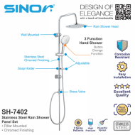 Sinor SH-7402-2W Bathroom Shower Panel Set Round Shower Head & Handheld Shower Head - Image 5