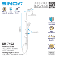 Sinor SH-7402-2W Bathroom Shower Panel Set Round Shower Head & Handheld Shower Head - Image 9