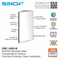 Sinor SMC-3060-M Fully SUS304 Stainless Steel Wall-mounted Triangle Corner Bathroom Mirror With Multiple Compartments Cabinet - Image 3
