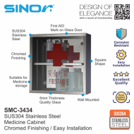 Sinor SMC-3434 Fully SUS304 Stainless Steel Wall-mounted First Aid Medicine Cabinet With Transparent Glass - Image 3