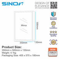 Sinor SMC-3550 Stainless Steel Wall-mounted Rectangle Bathroom Mirror With Multiple Compartments Cabinet - Image 7