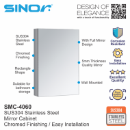 Sinor SMC-4060 Fully SUS304 Stainless Steel Wall-mounted Rectangle Bathroom Mirror With Multiple Compartments Cabinet - Image 3