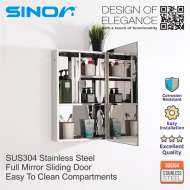 Sinor SMC-4060 Fully SUS304 Stainless Steel Wall-mounted Rectangle Bathroom Mirror With Multiple Compartments Cabinet - Image 6