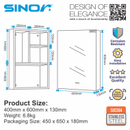 Sinor SMC-4060 Fully SUS304 Stainless Steel Wall-mounted Rectangle Bathroom Mirror With Multiple Compartments Cabinet - Image 8