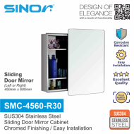 Sinor SMC-4560-R30 Fully SUS304 Stainless Steel Wall-mounted Rectangle Bathroom Mirror With Multiple Compartments Cabinet Sliding Door