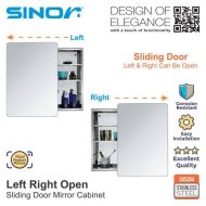Sinor SMC-4560-R30 Fully SUS304 Stainless Steel Wall-mounted Rectangle Bathroom Mirror With Multiple Compartments Cabinet Sliding Door - Image 7