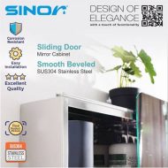 Sinor SMC-4560-R30 Fully SUS304 Stainless Steel Wall-mounted Rectangle Bathroom Mirror With Multiple Compartments Cabinet Sliding Door - Image 8