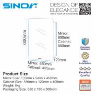Sinor SMC-4560-R30 Fully SUS304 Stainless Steel Wall-mounted Rectangle Bathroom Mirror With Multiple Compartments Cabinet Sliding Door - Image 10