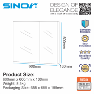 Sinor SMC-6060-BS Fully SUS304 Stainless Steel Wall-mounted Rectangle Bathroom Mirror With Multiple Compartments Cabinet - Image 6
