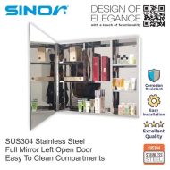 Sinor SMC-7060 Fully SUS304 Stainless Steel Wall-mounted Rectangle Bathroom Mirror With Multiple Compartments Cabinet - Image 8