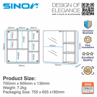 Sinor SMC-7060 Fully SUS304 Stainless Steel Wall-mounted Rectangle Bathroom Mirror With Multiple Compartments Cabinet - Image 10