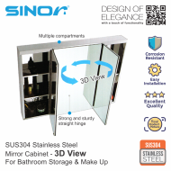 Sinor SMC-9065-3D Fully SUS304 Stainless Steel Wall-mounted 3d View Mirror With Multiple Compartments Cabinet - Image 4