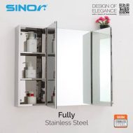 Sinor SMC-9065-3D Fully SUS304 Stainless Steel Wall-mounted 3d View Mirror With Multiple Compartments Cabinet - Image 5