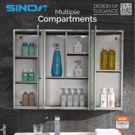 Sinor SMC-9065-3D Fully SUS304 Stainless Steel Wall-mounted 3d View Mirror With Multiple Compartments Cabinet - Image 7
