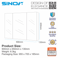 Sinor SMC-9065-3D Fully SUS304 Stainless Steel Wall-mounted 3d View Mirror With Multiple Compartments Cabinet - Image 10