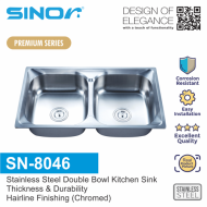 Sinor SN-8046 Stainless Steel Double Bowl Kitchen Sink
