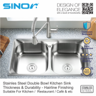 Sinor SN-8046 Stainless Steel Double Bowl Kitchen Sink - Image 3