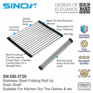 Sinor SN-DB-3726 Stainless Steel and Silicone Roll-up Sink Drying Dish Drainer - Image 2