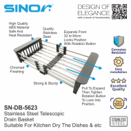 Sinor SN-DB-5623 Expandable Stainless Steel Sink Dish Drain Drying Rack - Image 6