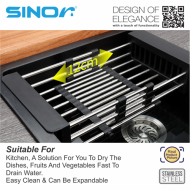 Sinor SN-DB-5623 Expandable Stainless Steel Sink Dish Drain Drying Rack - Image 3
