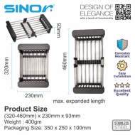 Sinor SN-DB-5623 Expandable Stainless Steel Sink Dish Drain Drying Rack - Image 2