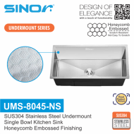 Sinor UMS-8045-NS SUS304 Stainless Steel Honeycomb Undermount Single Bowl Kitchen Sink
