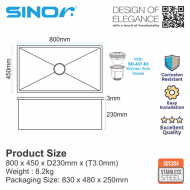 Sinor UMS-8045-NS SUS304 Stainless Steel Honeycomb Undermount Single Bowl Kitchen Sink - Image 5