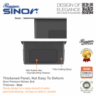 Sinor UMS-8645-BS-NB SUS304 Stainless Steel Nano Black Undermount BS Bowl Kitchen Sink - Image 5