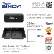 Sinor UMS-8645-BS-NB SUS304 Stainless Steel Nano Black Undermount BS Bowl Kitchen Sink - Image 4