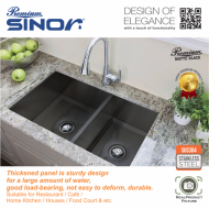 Sinor UMS-8645-BS-NB SUS304 Stainless Steel Nano Black Undermount BS Bowl Kitchen Sink - Image 3