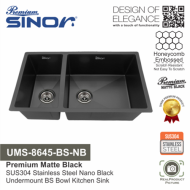 Sinor UMS-8645-BS-NB SUS304 Stainless Steel Nano Black Undermount BS Bowl Kitchen Sink