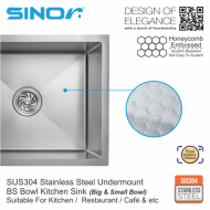 Sinor UMS-8645-BS-NS SUS304 Stainless Steel Undermount BS Bowl Kitchen Sink - Image 4