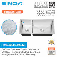 Sinor UMS-8645-BS-NS SUS304 Stainless Steel Undermount BS Bowl Kitchen Sink