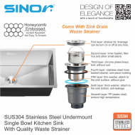 Sinor UMS-8645-NS SUS304 Stainless Steel Undermount Double Bowl Kitchen Sink - Image 5