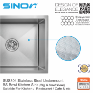 Sinor UMS-8645-NS SUS304 Stainless Steel Undermount Double Bowl Kitchen Sink - Image 4