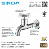 Sinor B-1027 Cross Handle Wall Bib Tap Bathroom Wall Mounted Faucet - Image 2