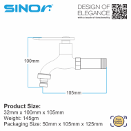 Sinor S-1107-N Wall Bib Tap With Hose Connector Bathroom Faucet Washing Machine Tap - Image 5