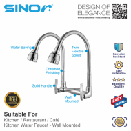 Sinor S-1112-W Solid Handle Twin Flexible Kitchen Sink Tap-Wall Mounted - Image 2